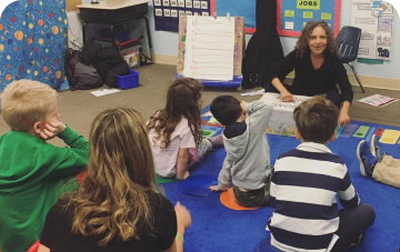 a teacher instructing young students in a classroom setting